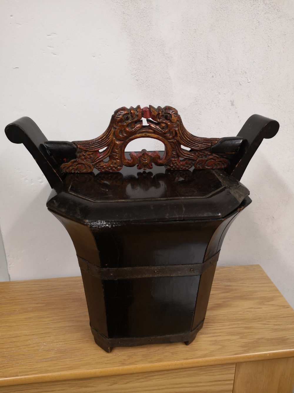 A 19thC Chinese wooden tea caddy, 12" high. - Image 2 of 5