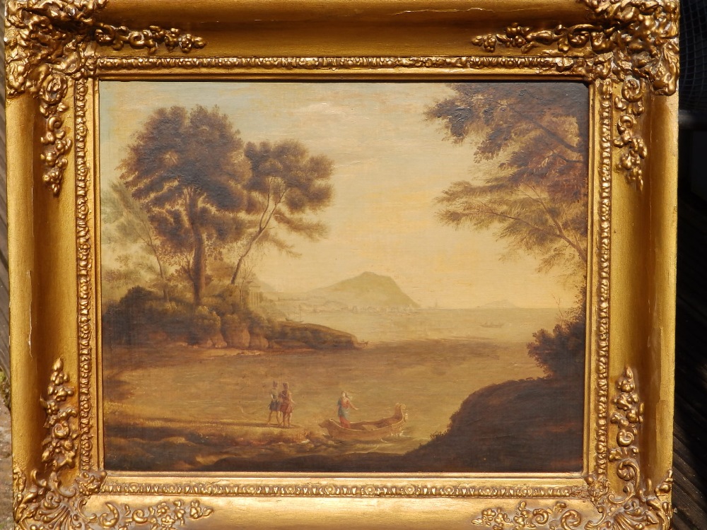 After Claude Lorrain (Gellee) - oil on canvas laid on panel - Coast view with the Embarkation of - Image 4 of 8