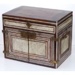 A late 18th/early 19thC Indo-Portuguese table cabinet, inlaid with bone panels within mosaic