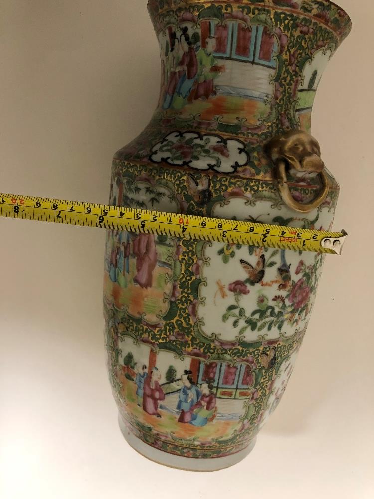 A Cantonese porcelain vase, 13" high - damage to neck. - Image 3 of 7