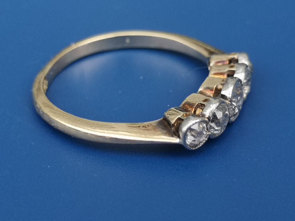 A graduated five stone old cut diamond ring in millegrain settings, the central stone weighing - Image 3 of 5