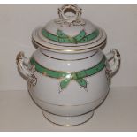 A 19thC two-handled apothecary jar decorated with a green tied band & gilding, , 16" overall