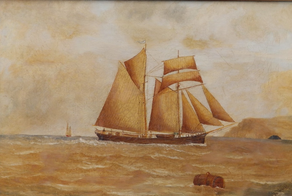 Joe Wilson - oil on canvas - Portrait of the sailing vessel 'Mary Stewart' at sea, signed, 15.5" x - Bild 2 aus 8