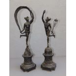 A pair of 19thC Grand Tour bronze figures after Giambologna - Mercury & Fortuna, the circular