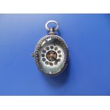 An 18thC Austrian enamelled silver oval cased pocket watch by Martin Sager of Vienna, a convexed
