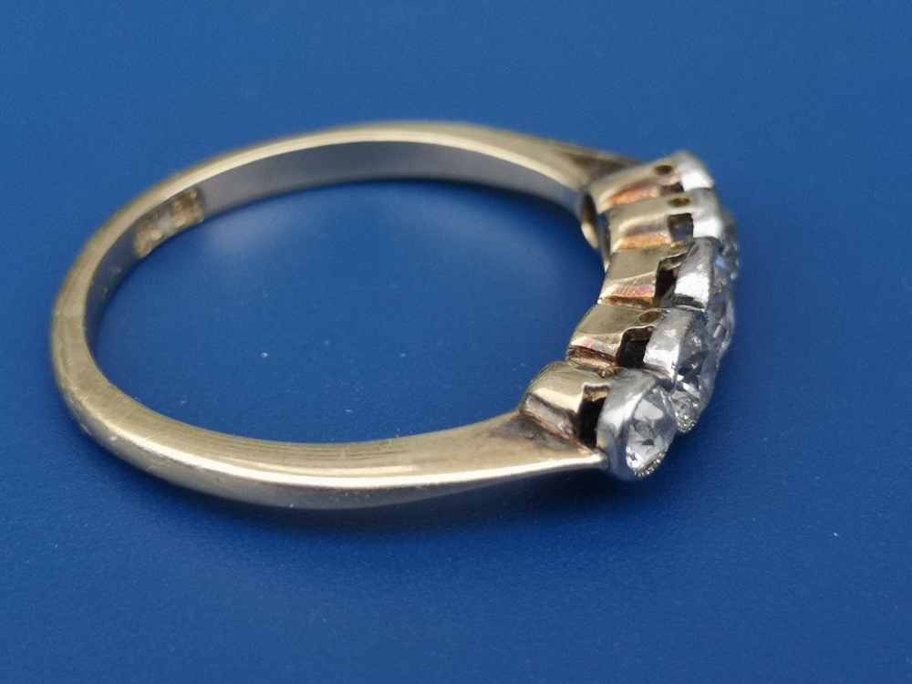 A graduated five stone old cut diamond ring in millegrain settings, the central stone weighing - Image 2 of 5