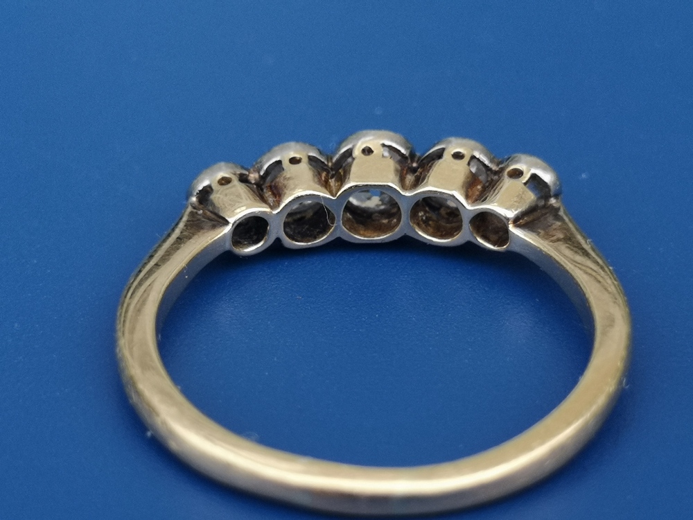 A graduated five stone old cut diamond ring in millegrain settings, the central stone weighing - Image 4 of 5