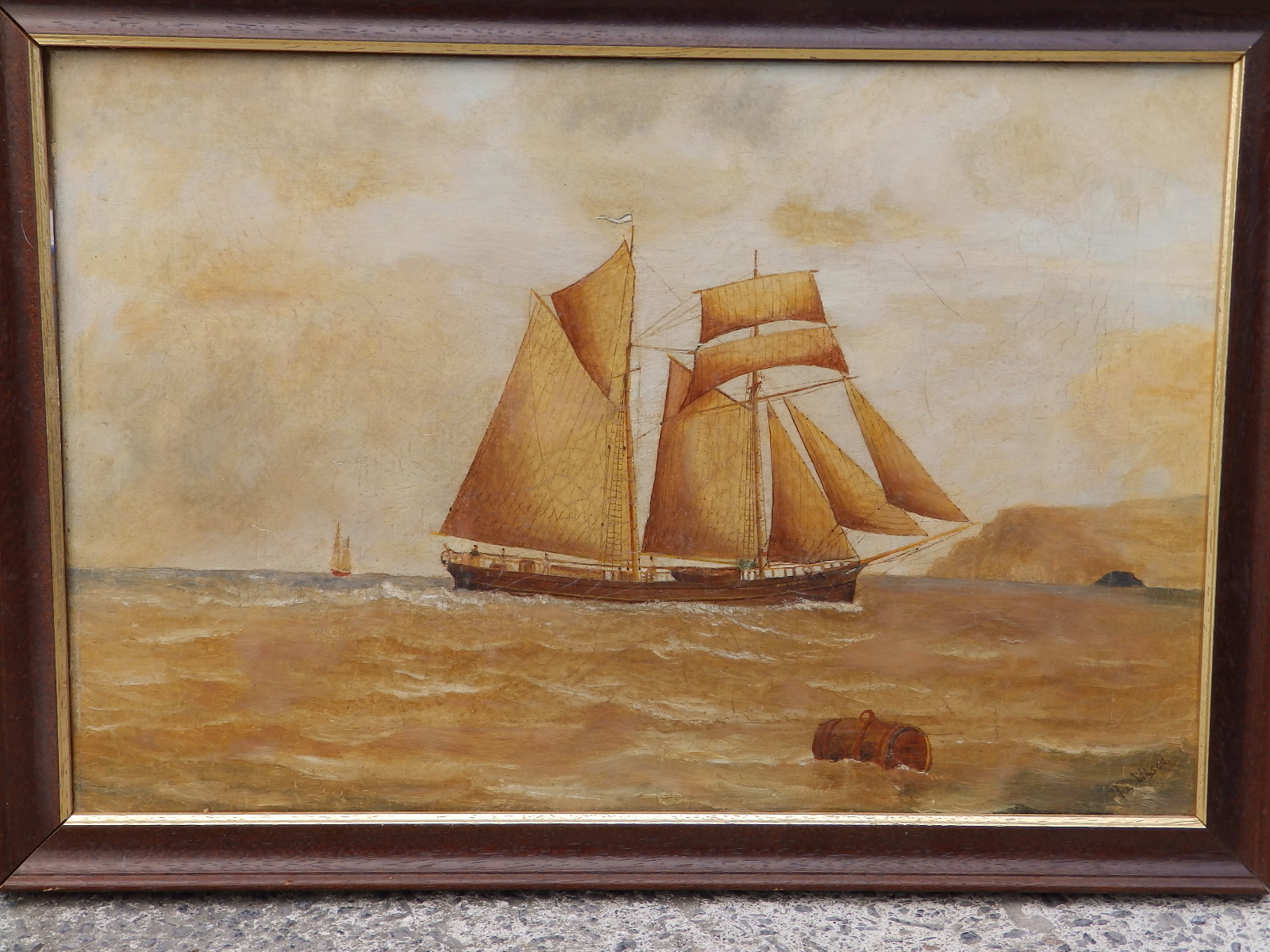 Joe Wilson - oil on canvas - Portrait of the sailing vessel 'Mary Stewart' at sea, signed, 15.5" x - Bild 3 aus 8