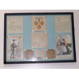 A framed & glazed display of three colour postcards relating to pawnbroking.