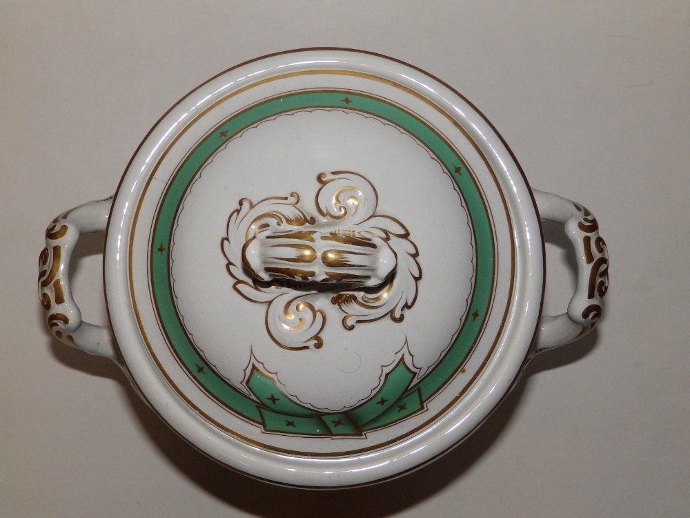 A 19thC two-handled apothecary jar decorated with a green tied band & gilding, , 16" overall - Bild 3 aus 9