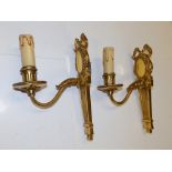 A pair of modern French ormolu electric wall light fittings in antique style, 10" high.