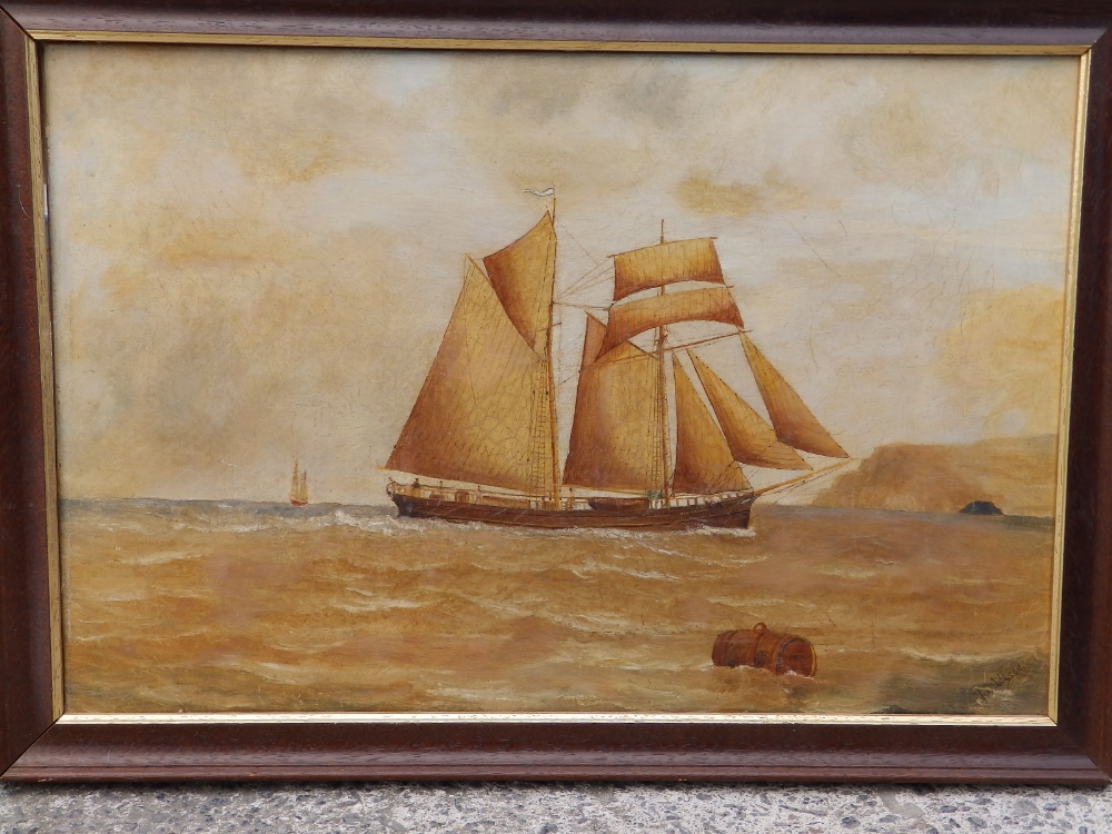 Joe Wilson - oil on canvas - Portrait of the sailing vessel 'Mary Stewart' at sea, signed, 15.5" x - Bild 4 aus 8