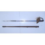 A Victorian infantry officer's sword, the 32" 'Proved' blade 'London Made' - hilt & metal scabbard