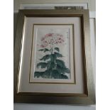 A signed Japanese woodblock coloured print - Chrysanthemum.