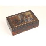 A 19thC tortoiseshell cased cylinder musical box, having painted panel inset to lid depicting a