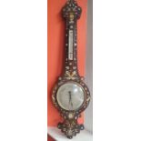 A 19thC inlaid banjo barometer by C. Cetti of Dudley, profusely decorated with flowers, a water