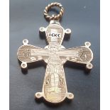 An unusual gold cross pendant with engraved decoration, possibly used for reliquary purposes, 1.4".