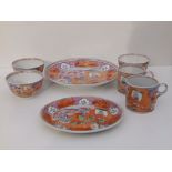 Seven pieces of New Hall chinoiserie tea china in pattern N425, the plate 8.2" diameter - one tea