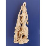 A finely detailed signed 19thC Japanese ivory okimono figure group, of openwork form, depicting a