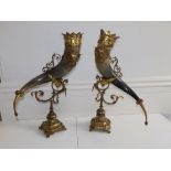 A pair of 19thC French gilt metal mounted horn cornucopia, overall height 21".