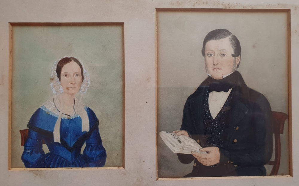 Caleb William Wing (1801-1875) - A group of six watercolour miniatures - Mr & Mrs White and their - Image 2 of 7