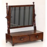 A small 19thC mahogany dressing table swing mirror, the bow front base with two drawers , 16"