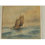 W. Bartlett - watercolour - Coastal waters with fishing boat, signed & dated '09, 8" x 9".