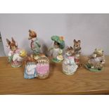 Five Beswick Beatrix Potter figures with gold backstamps, together with two other damaged