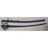 Two 19thC continental swords - one with scabbard - the blade 37", overall 42".