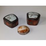 A 19thC shell snuff box with white metal mounts, 2.9" across - hairline cracks to shell, together