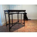 A Chinese rectangular tray top table on folding stand, Height 26.5", Width 28".
