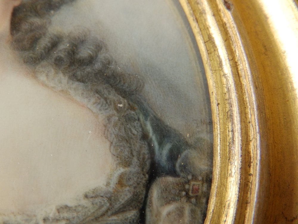 Z. Mirbel - oval watercolour miniature - Half length portrait of a young lady with powdered hair, - Image 3 of 4