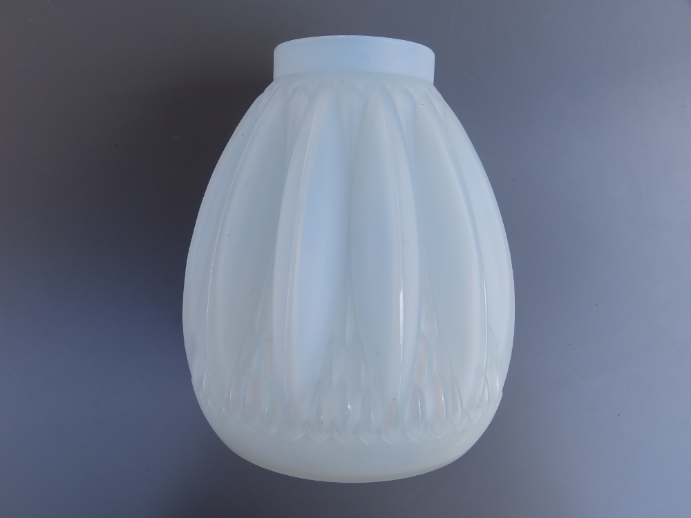 A French art deco opalescent white glass vase, of stylised flowerhead form, 8.5" high.