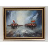 John Bampfield - oil on canvas - Two advancing lines of cavalry, signed, 11.5" x 15.5".