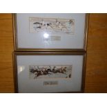A pair of horse racing Stevengraphs - 'The Start' & 'The Finish', 1.9" x 5.9" - one faded. (2)