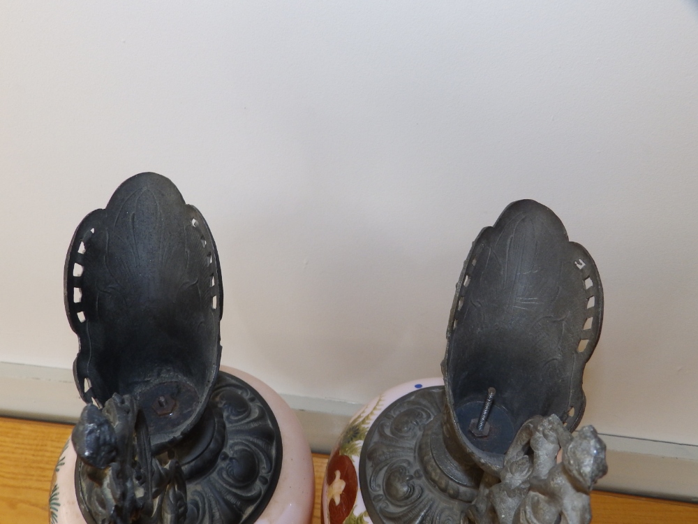 Two continental spelter mounted pink glass ornamental ewers, one decorated with a female portrait, - Image 9 of 10