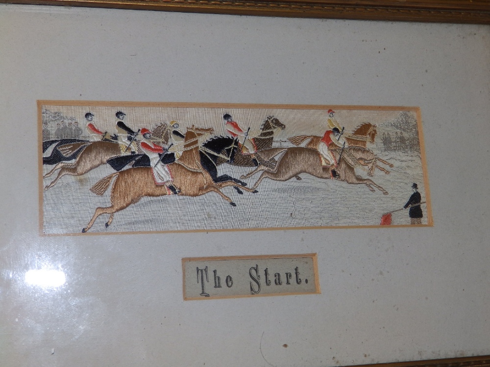 A pair of horse racing Stevengraphs - 'The Start' & 'The Finish', 1.9" x 5.9" - one faded. (2) - Image 3 of 4