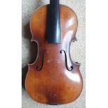 A small early 20thC German Stardivarius copy viola with one piece back of length 15.5" in case.
