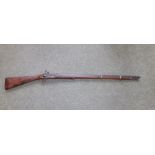 A percussion lock musket, the barrel stamped '655/83, the stock stamped '2056/85, 53" overall.