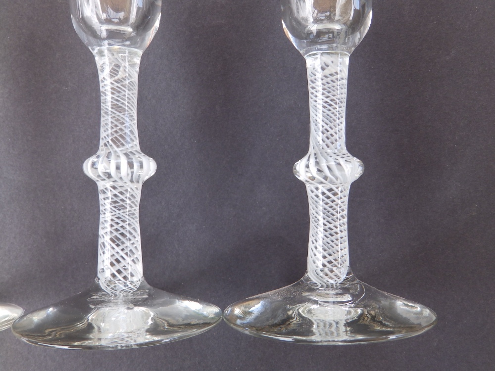 Three opaque twist wine glasses with single knop stems, 6.5". - Image 2 of 7