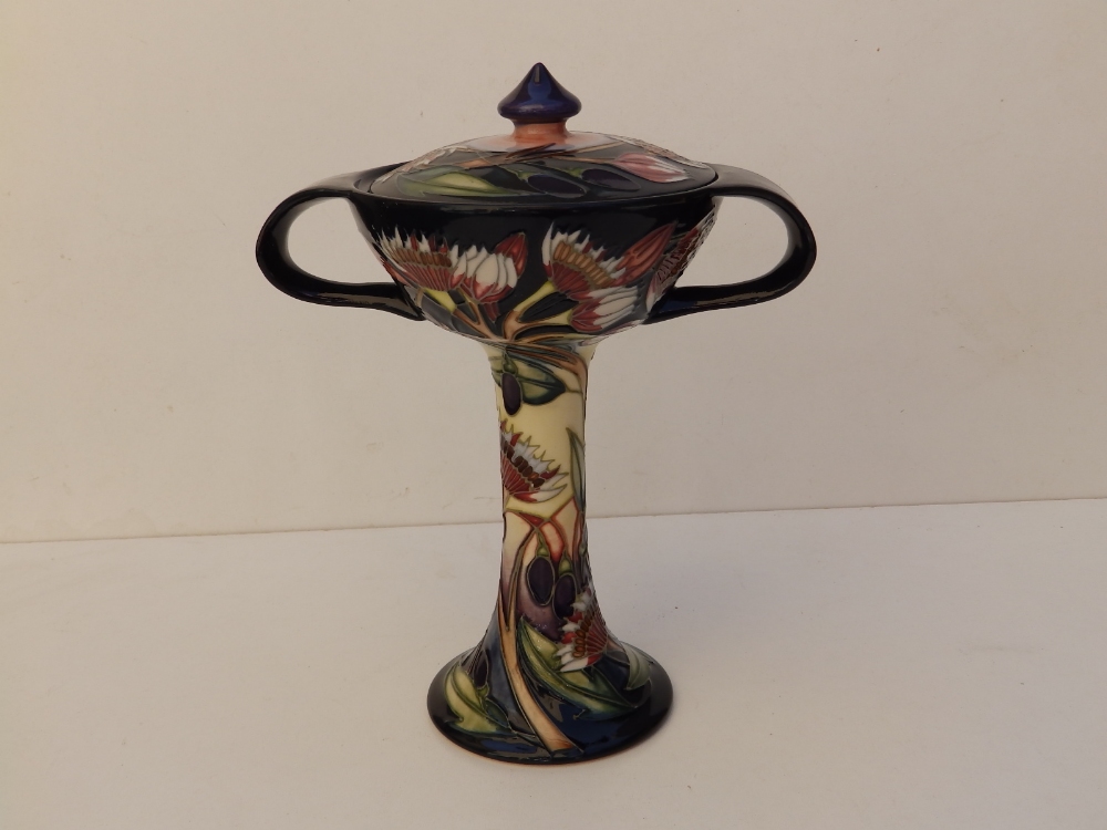 A boxed Moorcroft Collectors'Club two-handled bonbonierre with cover in 'Symphony' pattern by Emma - Image 2 of 5