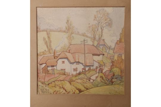 Tom Talbot - watercolour - Rural scene with cottages, signed & inscribed 'Ashton' to verso, 13.5" - Image 1 of 2