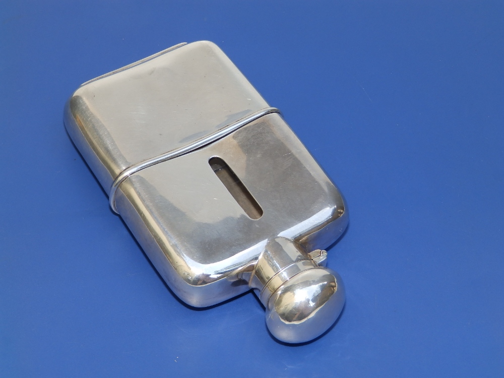 An Edwardian plain silver monogrammed hip flask - CC, Chester 1904, 5.5" overall. - Image 2 of 4