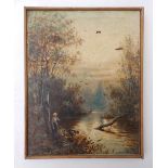 H. Martin - oil on canvas - River scene with figure, signed, 17.5" x 14" - a/f.
