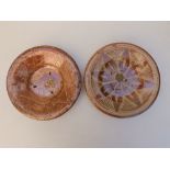 Two 17thC Hispano-Moresque pink lustre pottery dishes, bearing old 'BADA' labels, 8".