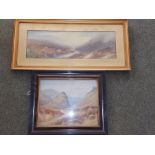 F. Parr - watercolour - Coastal view, 9.5" x 12" and a larger Moorland scene also by Parr, 7" x 20.