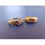 A small gypsy set 18ct gold ruby & diamond ring, Chester marks and one other. (2)