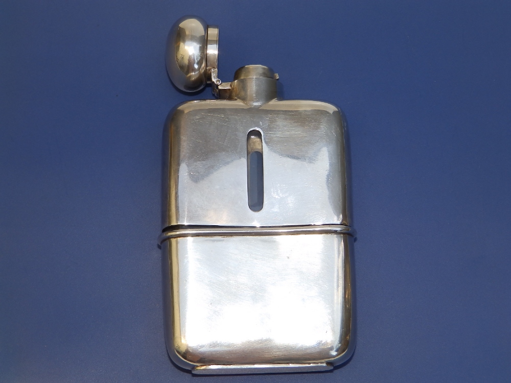 An Edwardian plain silver monogrammed hip flask - CC, Chester 1904, 5.5" overall. - Image 3 of 4