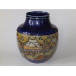 A Royal Doulton stoneware vase , painted decoration showing a shepherd and his flock, dark blue