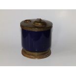 A late 19thC bleu-de-roi glazed circular encrier with gilt metal mounts, 4.1" high.